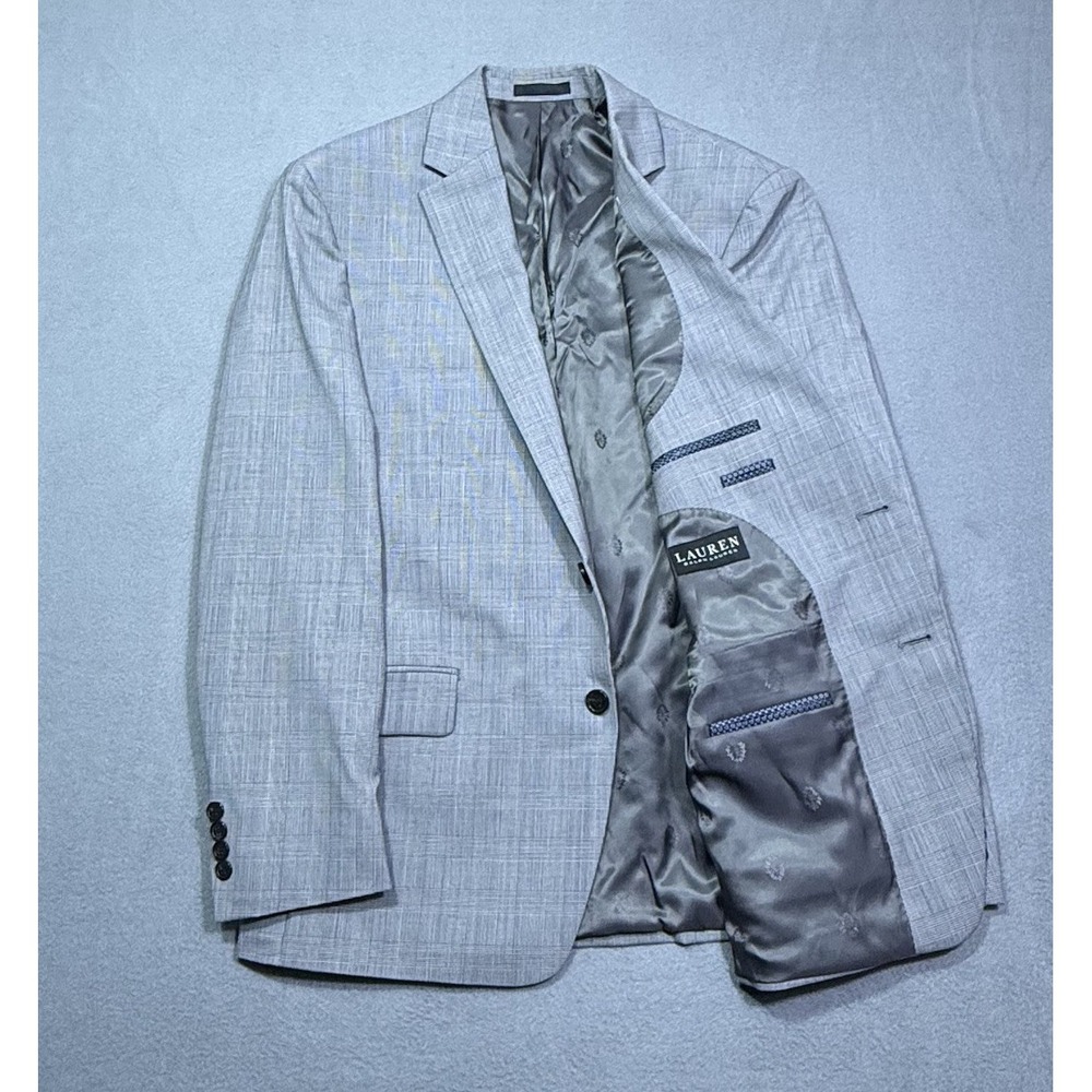 Lauren Ralph Lauren Sport Coat Mens 42R Gray Glen Plaid Wool Stretch Blazer